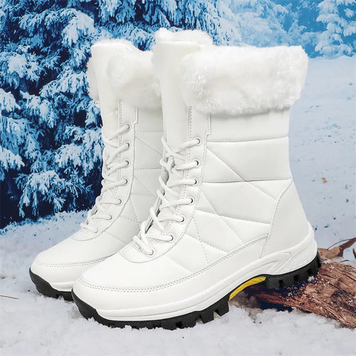 Women Snow Boots Warm Plush Comfortable Platform Shoes Lace-up Mid-Calf Boots