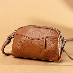 Women phone Purse Genuine Leather Double Zipper Shoulder Messenger Bag n02 - www.eufashionbags.com