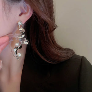 Imitation Pearl Dangle Earrings Irregular Weave Shaped Ear Accessories for Women