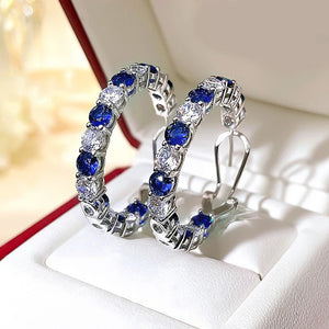 Green/Blue Cubic Zirconia Big Hoop Earrings for Women Luxury Trendy Accessories Fashion Jewelry