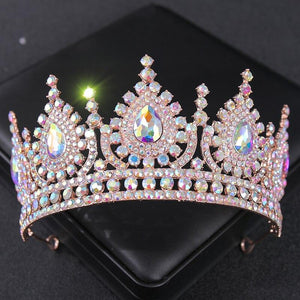 Rose Gold Peach Crystal Bridal Tiaras Queen AB Rhinestone Crown Wedding Hair Accessories bc85 - www.eufashionbags.com