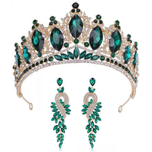 Load image into Gallery viewer, Green Crystal Leaf Tiaras Forest Wedding Crowns With Earrings bc112 - www.eufashionbags.com