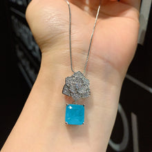 Load image into Gallery viewer, Square 10*10mm Paraiba Gemstone Pendant Necklace Rose Flower Earrings Vintage Women&#39;s Jewelry