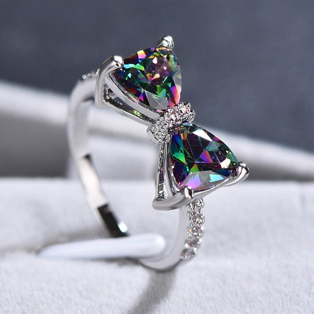 Personality Multi-colored CZ Bow Rings for Women Wedding Jewelry dc36 - www.eufashionbags.com
