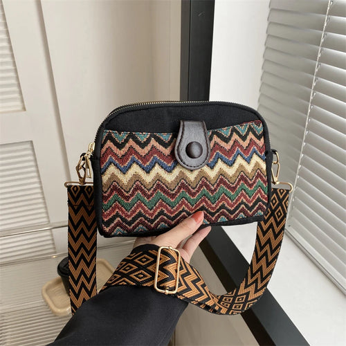 Women's Ethnic Canvas Crossbody Bag Luxury Designer Large Capacity Handbags Purse Casual Shoulder Shell Bags