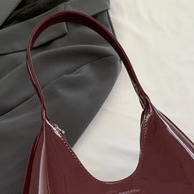 Laden Sie das Bild in den Galerie-Viewer, Women&#39;s Bag Patent Leather Tote Bag Fashion Shoulder Bag Versatile Crescent Bag French Brand Armpit Bag Retro Wine Red Hobo Bags