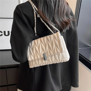 Quilted Chain Strap Shoulder Bags For Women 2023 Trendy PU Leather Crossbody Bag