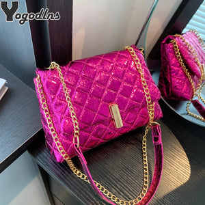 Luxury Laser Design Chevron Quilted Shoulder Bag  Women's High Quality Embroidered Thread PU Leather Crossbody Messenger Bag