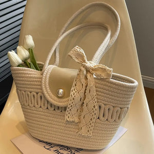 Cotton Rope Woven Bag Handbag Girls Handmade Desktop Storage Basket Cosmetic Organizert Box Picnic Basket