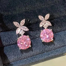 Laden Sie das Bild in den Galerie-Viewer, Flower Dangle Earrings Pink Cubic Zirconia for Women Silver Color Temperament Accessories
