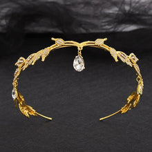 Load image into Gallery viewer, Luxury Gold Color Women Leaf Crystal Crown Forehead Bridal Hairband Rhinestone Tiaras bc79 - www.eufashionbags.com