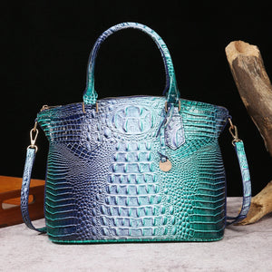 Ombre Crocodile Embossed Handbag  Classic Style Crossbody Bag Women's Leather Satchel Purse
