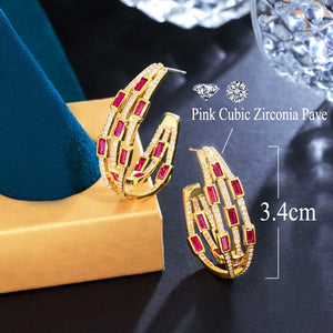 Triple Circle CZ Hoop Earrings Double Sided Cubic Zirconia Jewelry for Women b83