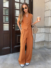 Load image into Gallery viewer, Wolfeel Womem Linen Cotton Chic Vest ＆ Pants Suit Two-Piece Set Office Summer Chic 2 Piece Sets