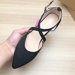 Women Flat Shoes Wine Red Black Apricot Pointed Flats for Women Size 33-43 Cross Strap Basic All Match Zapatos Planos De Mujer