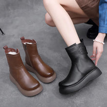Charger l&#39;image dans la galerie, Genuine Leather Women Snow Boots Wool Fur Platform Mid Calf Shoes q160