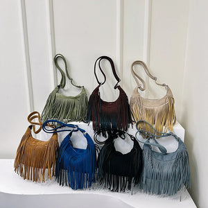 Y2k Tassel Design Suede Fabric Small Crossbody Bags for Women 2024 Designer Luxury Handbags Shoulder Bag