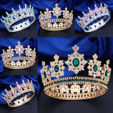 Carica l&#39;immagine nel visualizzatore di Gallery, Baroque Royal Queen King Round Tiaras and Crowns for Bridal Wedding Crown Headdress Diadem Birthday Gift