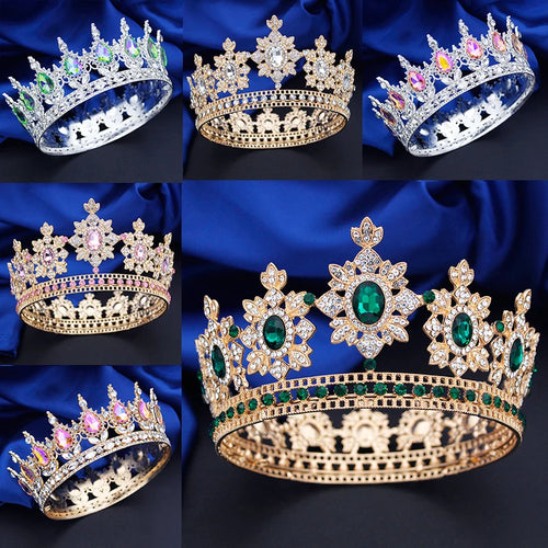 Baroque Royal Queen King Round Tiaras and Crowns for Bridal Wedding Crown Headdress Diadem Birthday Gift