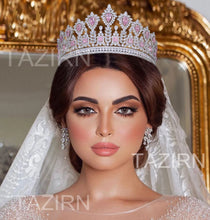 Carica l&#39;immagine nel visualizzatore di Gallery, Luxury Pink CZ Tall Crowns Wedding Tiaras Women Zircon Hair Jewelry Princess Queen Champagne Headdress