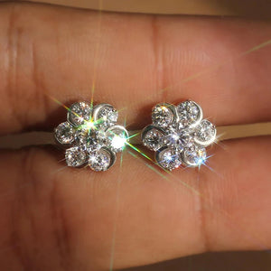 Chic Flower-shaped Cubic Zirconia Stud Earrings for Women Daily Wear Female Piercing Accessories