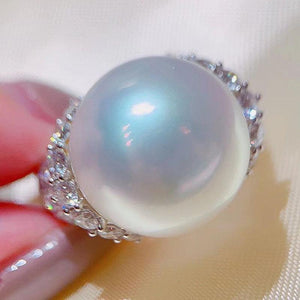 High Quality Silver Color Wedding Rings Full Bling Iced Out CZ Simulated Pearl Women Rings hr51 - www.eufashionbags.com