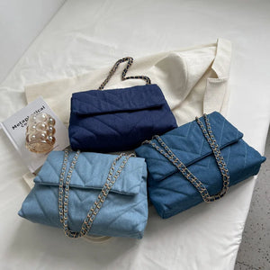 Chevron Shoulder Bag for Women Denim Blue Vintage Messenger Bags Large Work Study Street Tote Bag Purses and Handbags
