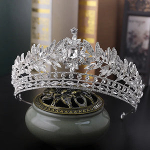 Luxury Royal Queen Crystal Leaf Wedding Crown for Women Rhinestone Hair Jewelry e60