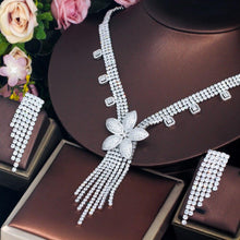 画像をギャラリービューアに読み込む, Luxury Shiny Cubic Zirconia Flower Dangle Tassel Wedding Jewelry Sets cw02 - www.eufashionbags.com