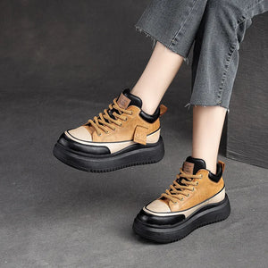 Genuine Leather Women's Flat Sneakers Autumn Platform Casual Shoes q145