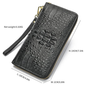 Genuine Leather Wallet for Women Croco Pattern Cluthes Wallet with Coin Pocket Zipper Long Women Wallets for Phone