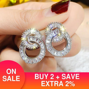 Luxury Double Circle Stud Earings silver color Women Anniversary Gift - www.eufashionbags.com