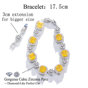 Silver Plated Square Charm Bracelets for Women Cubic Zirconia Engagement Party Jewelry b86