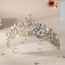 Cargar imagen en el visor de la galería, Gold AB Color Crystal Bridal Tiaras Crown Rhinestone Pageant Prom Diadem Veil Tiaras
