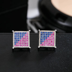 Blue Color Stud Earrings Micro-set Zirconia Rule Square Trendy Women Daily Gift