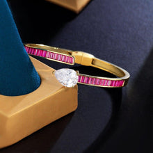 画像をギャラリービューアに読み込む, Rose Red Cubic Zirconia Round Open Cuff Bangle for Women Wedding Prom cw16 - www.eufashionbags.com