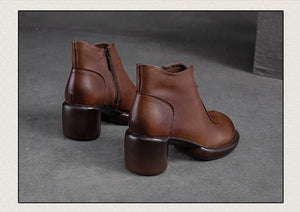 Genuine Leather Ankle Boots Women Winter Round Toe Shoes q133