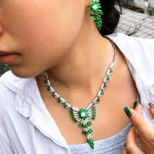 Load image into Gallery viewer, 2pcs Green Cubic Zirconia Feather Dress Jewelry Sets Wedding Necklace Earrings b59