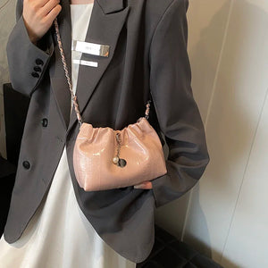 Pu Leather Shoulder Bags for Women 2024 Y2K Fashion Handbags and Purses Chain Silver Crossbody Bucket Bag
