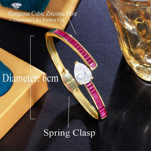 Rose Red Cubic Zirconia Round Open Cuff Bangle for Women Wedding Prom cw16 - www.eufashionbags.com