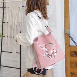 Waterproof Oxford Women Backpack Anti-theft Shoulder School Bag Embroidery Large Travel w68