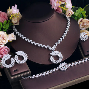 White Olive Leaf Cubic Zirconia Jewelry Sets for Women Wedding Party b01
