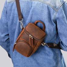 Cargar imagen en el visor de la galería, Crazy Horse Leather Shoulder Bag for Men Sling Side Pouch Vintage Crossbody Bags Business Travel Day Pack Handbag for Man
