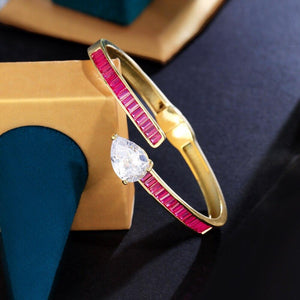 Rose Red Cubic Zirconia Round Open Cuff Bangle for Women Wedding Prom cw16 - www.eufashionbags.com