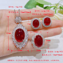 Laden Sie das Bild in den Galerie-Viewer, Silver Color Simulation Pigeon Ruby Jewelry Sets for Women Exaggerated Pendant Necklaces Stud Earrings Ring