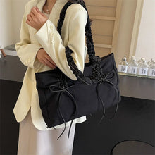 画像をギャラリービューアに読み込む, Bow Design Y2K Solid Color Soft Cloth Design Shoulder Bags for Women 2024 Fashion Shopping Handbags