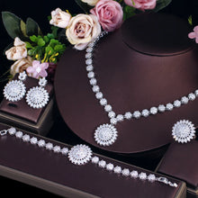 Load image into Gallery viewer, 4pcs Glittering Cubic Zirconia Flower Drop Women Costume Jewelry Sets b02
