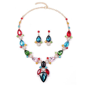 Luxury Crystal Water Drop Jewelry Sets Rhinestone Chokers Necklace Earrings set bj70 - www.eufashionbags.com