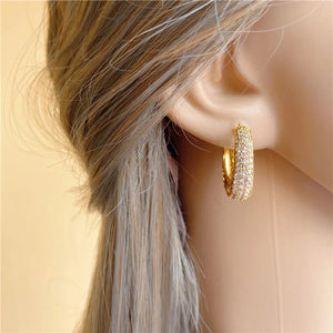 Luxury Paved CZ Hoop Earrings for Women Gold Color Hollow Out Ear Accessories