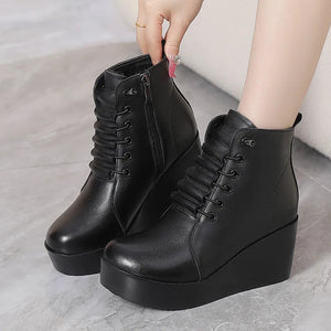Winter Women Shoes Woman Genuine Leather Wedges Snow Boots q155